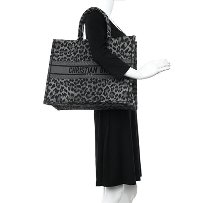Christian Dior Canvas Mizza Embroidered Large Leopard Book Tote Grey 2 of 12
