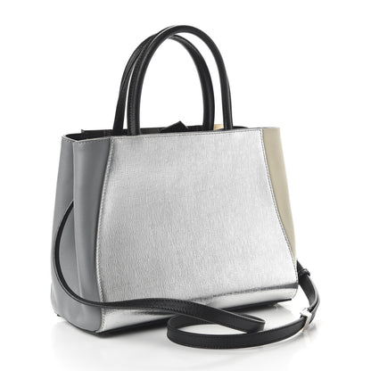 Fendi Vitello Elite Calfskin Colorblock Petite 2Jours Tote Black Multicolor White Argento 3 of 10
