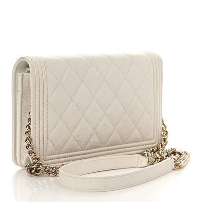 Chanel Caviar Quilted Boy Wallet On Chain WOC White 3 of 13