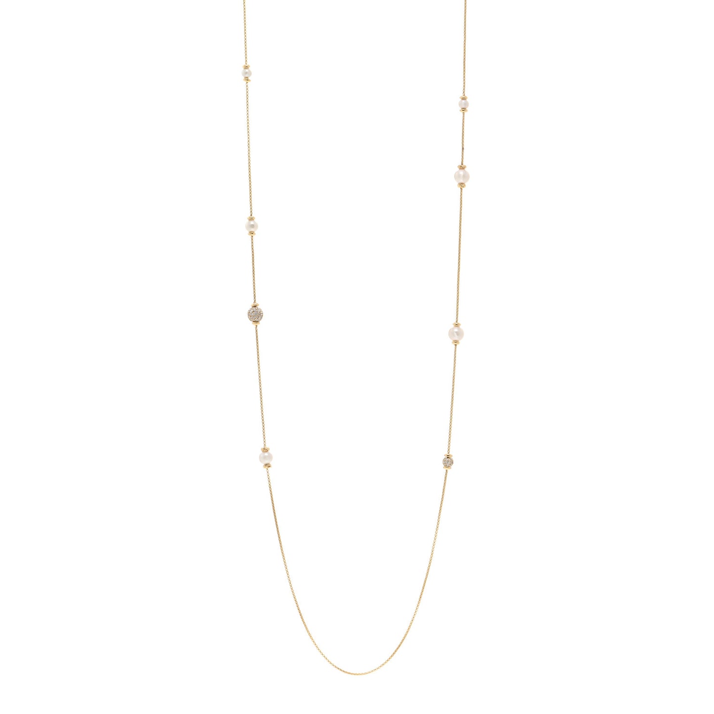 18K Yellow Gold Diamond Pearl Solari Long Station Necklace