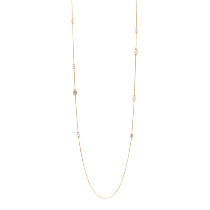 David Yurman 18K Yellow Gold Diamond Pearl Solari Long Station Necklace 1 of 4