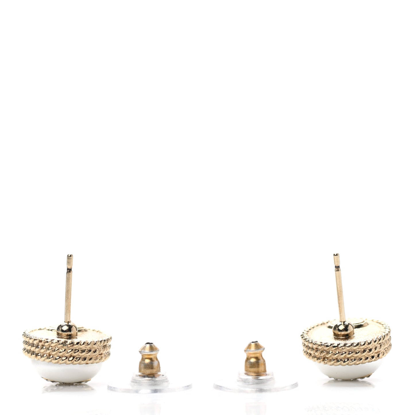 Pearl Crystal CC Round Earrings Gold