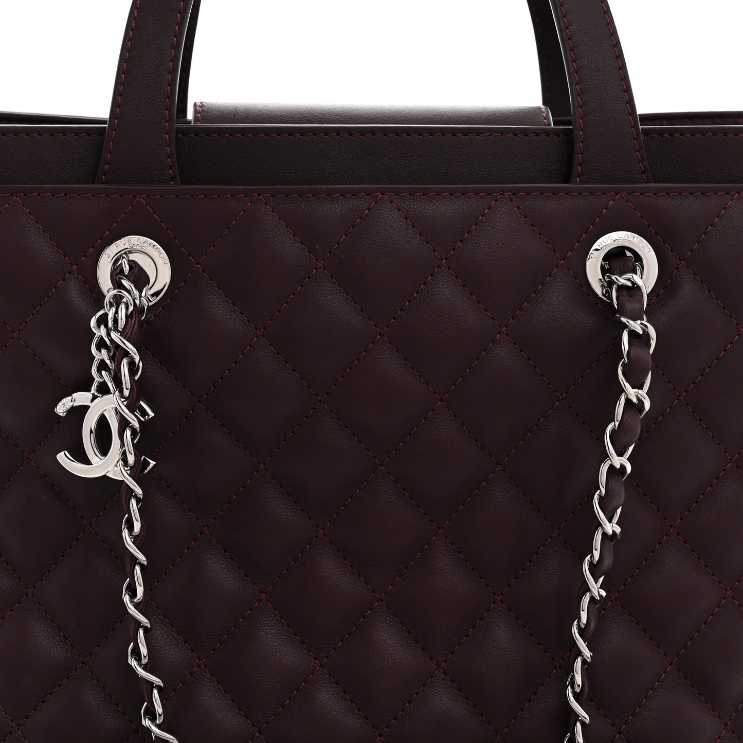 Calfskin Quilted Large Shopping Tote Burgundy