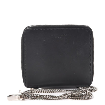 Saint Laurent Mens Calfskin Compact Chain Zip Around Wallet Black 1 of 13