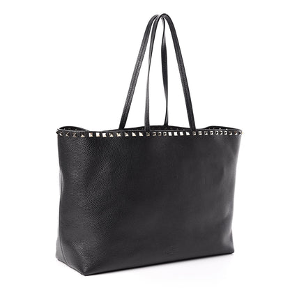 Valentino Garavani Grained Calfskin Rockstud Shoulder Tote Black 3 of 9