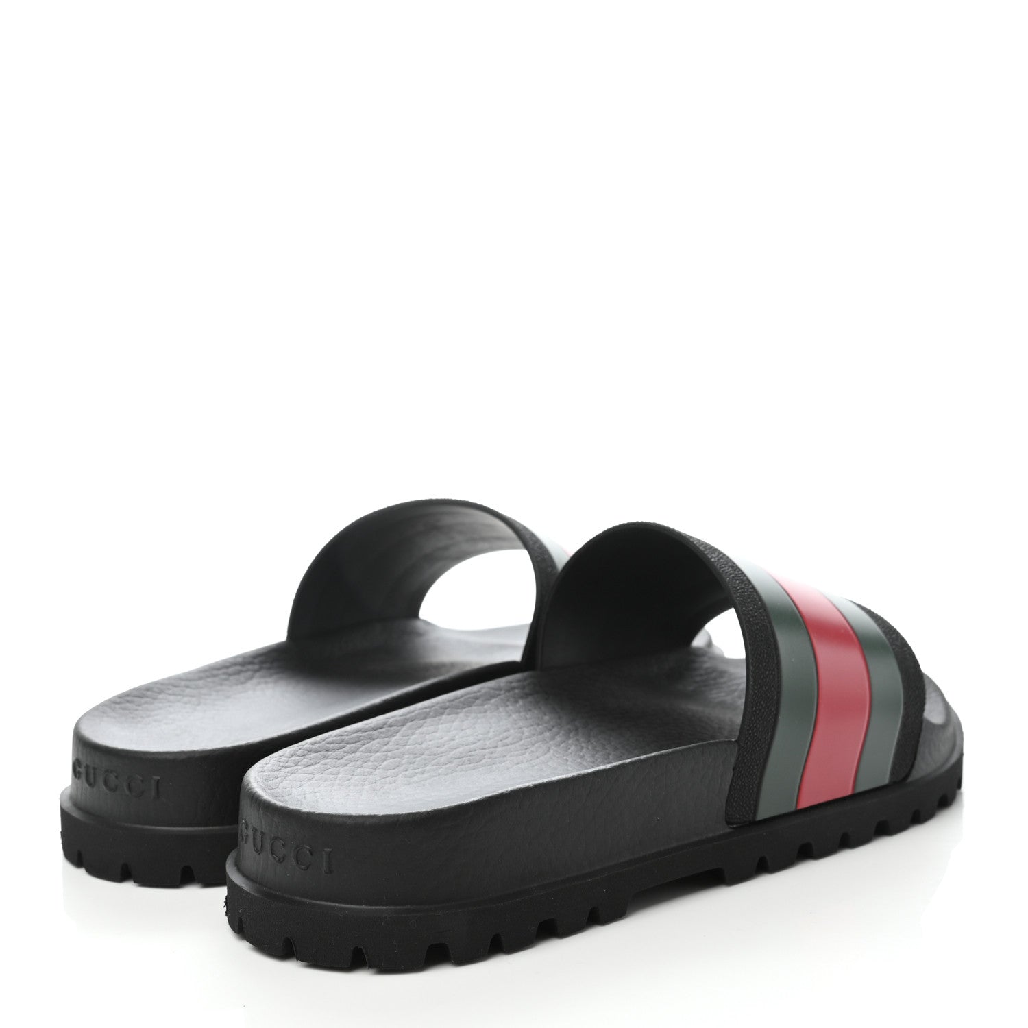 Gucci Rubber Web Mens Lug Sole Slide Sandals 6 Black Green Red 4 of 7