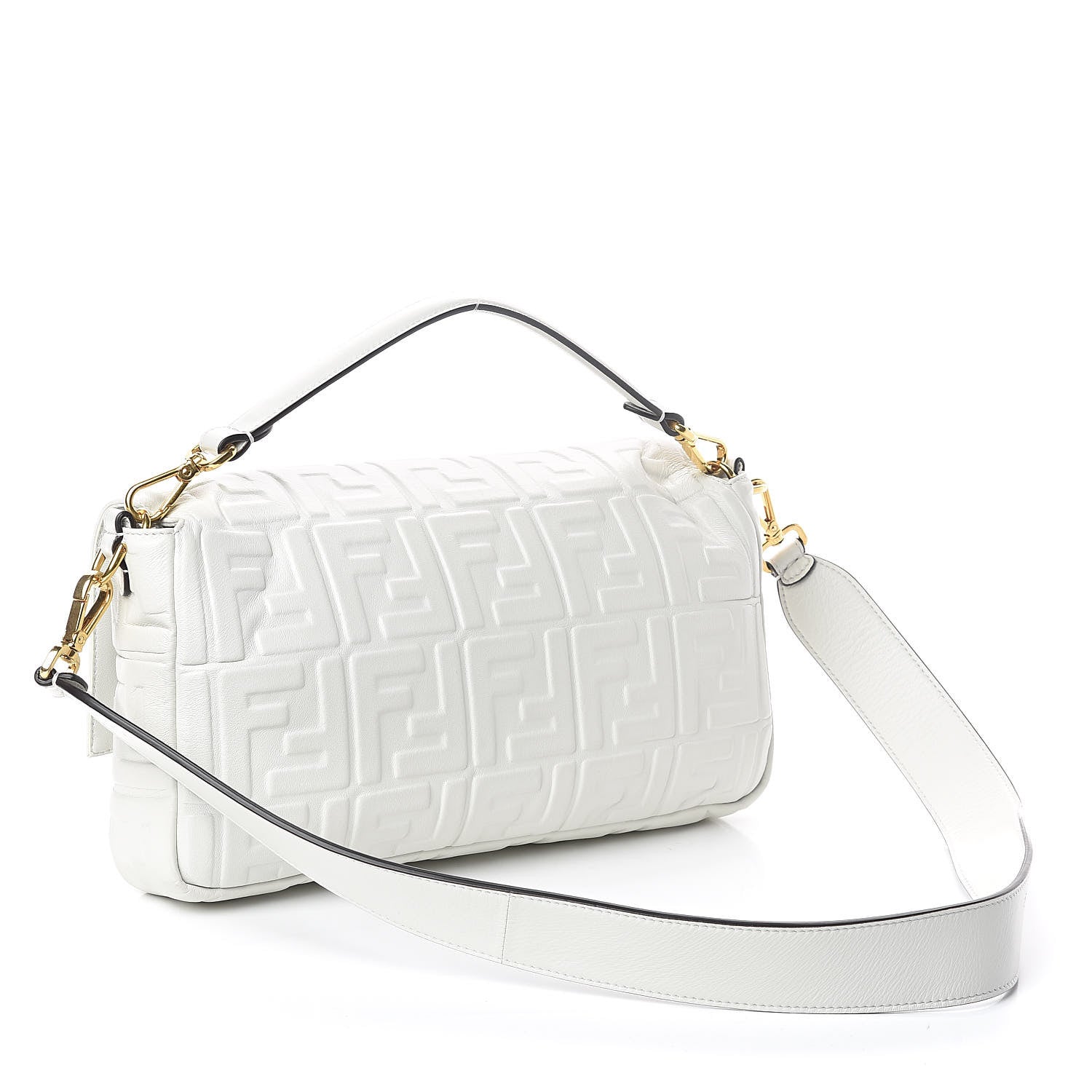 Fendi Nappa FF 1974 Embossed Large Baguette White 3 of 9