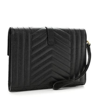 Saint Laurent Grain De Poudre Textured Mixed Matelasse Triquilt Monogram Clutch Black 3 of 10