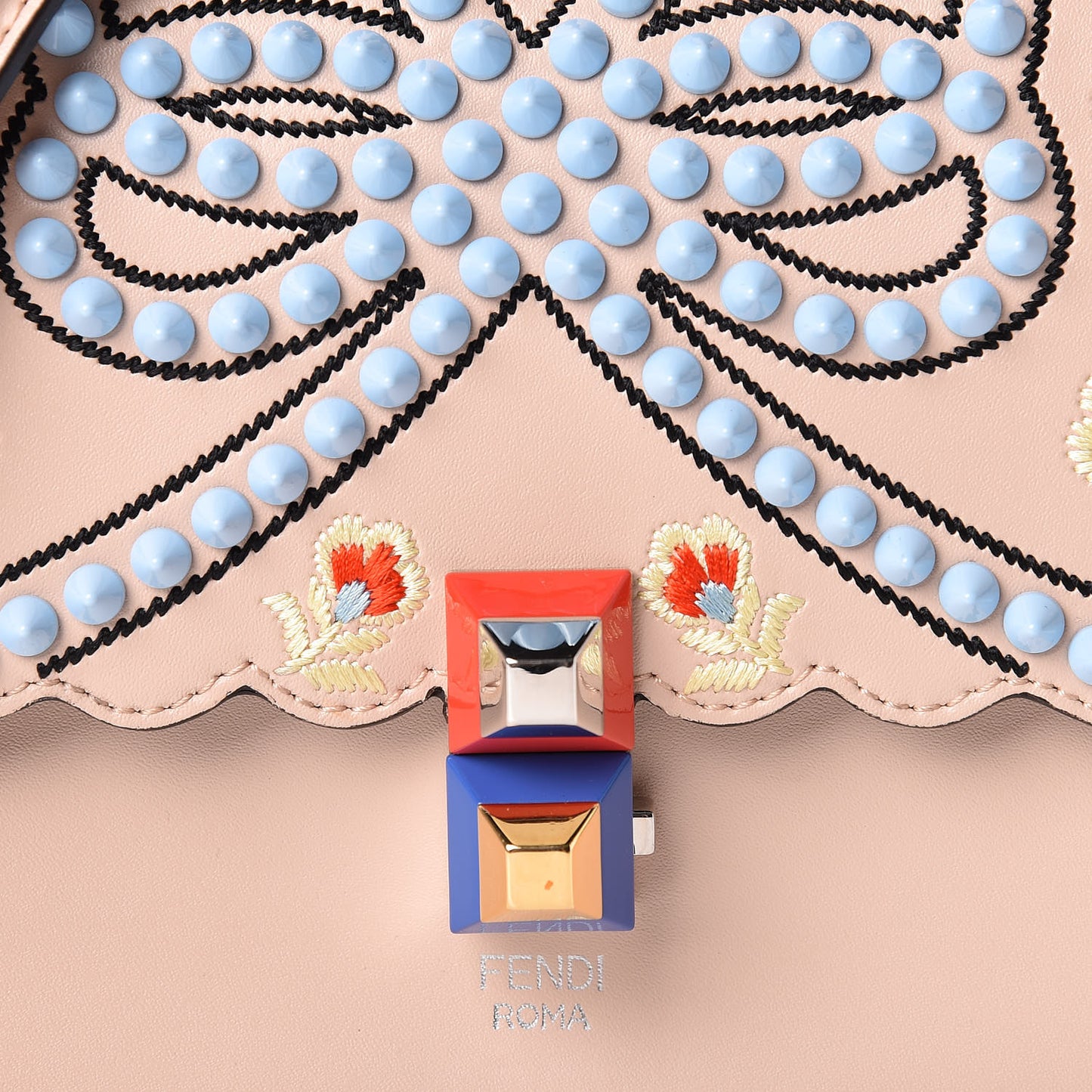 Vitello Liberty Scalloped Studded Flowers and Bows Small Kan I Shoulder Bag Plaster Multicolor