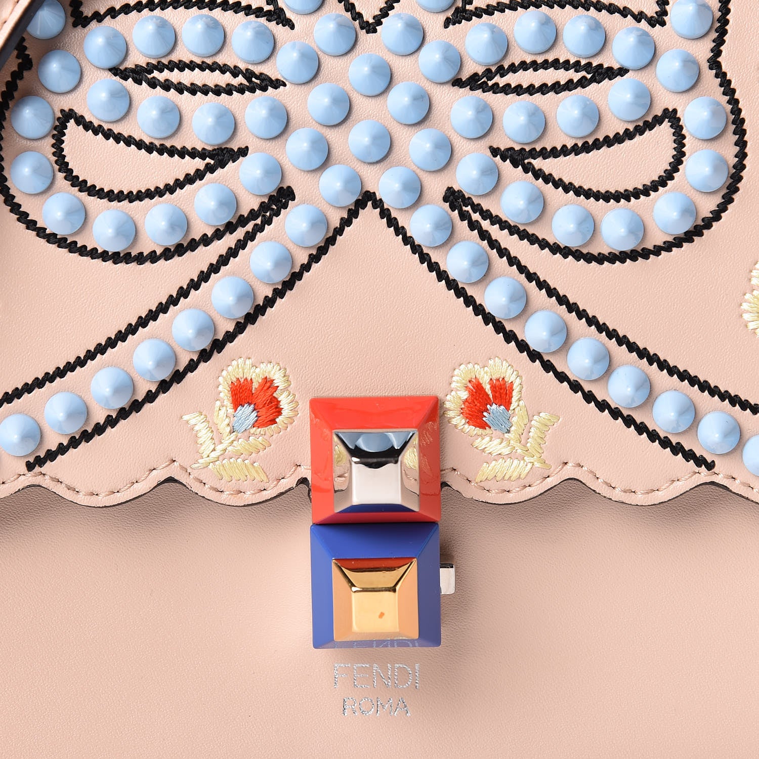 Fendi Vitello Liberty Scalloped Studded Flowers and Bows Small Kan I Shoulder Bag Plaster Multicolor 8 of 10