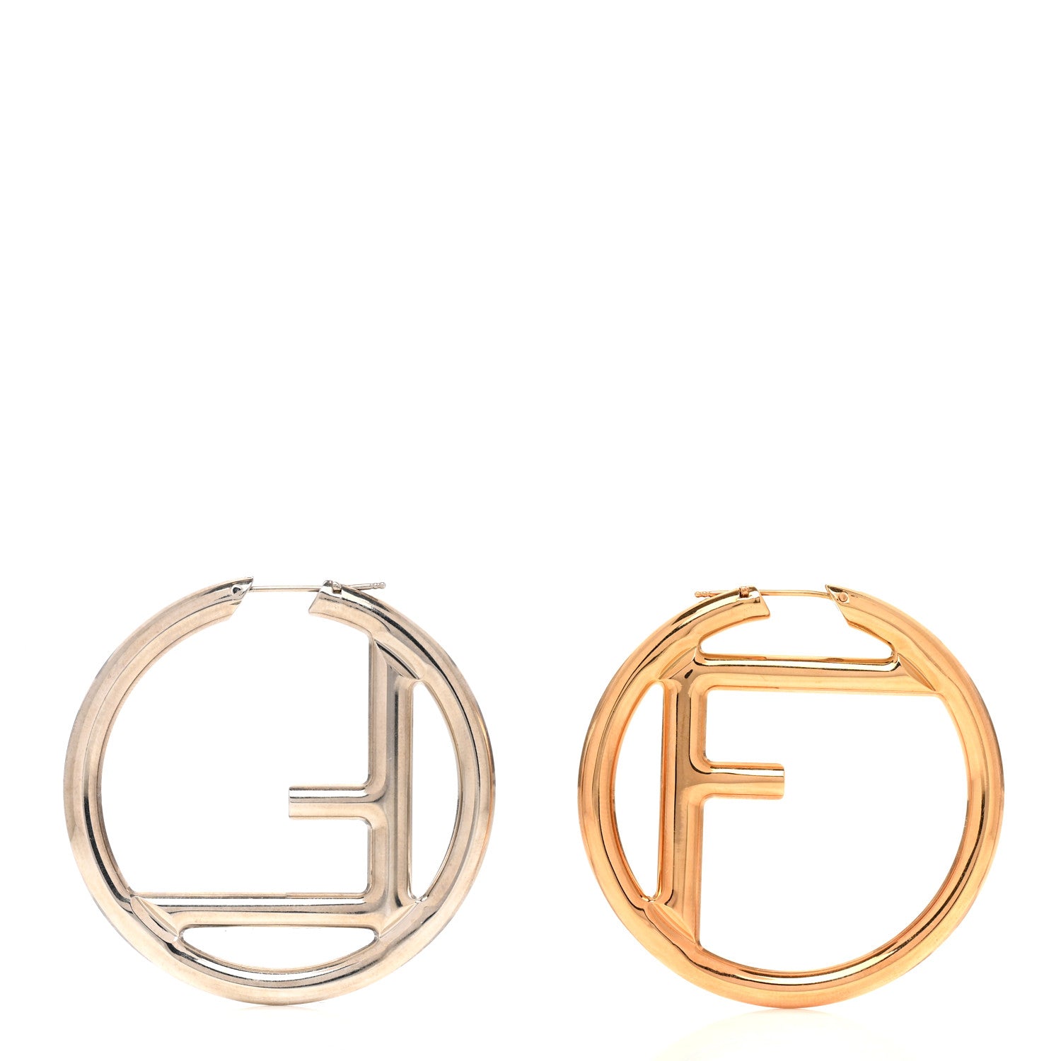 Fendi Metal FF Hoop Earrings Gold Silver 1 of 4