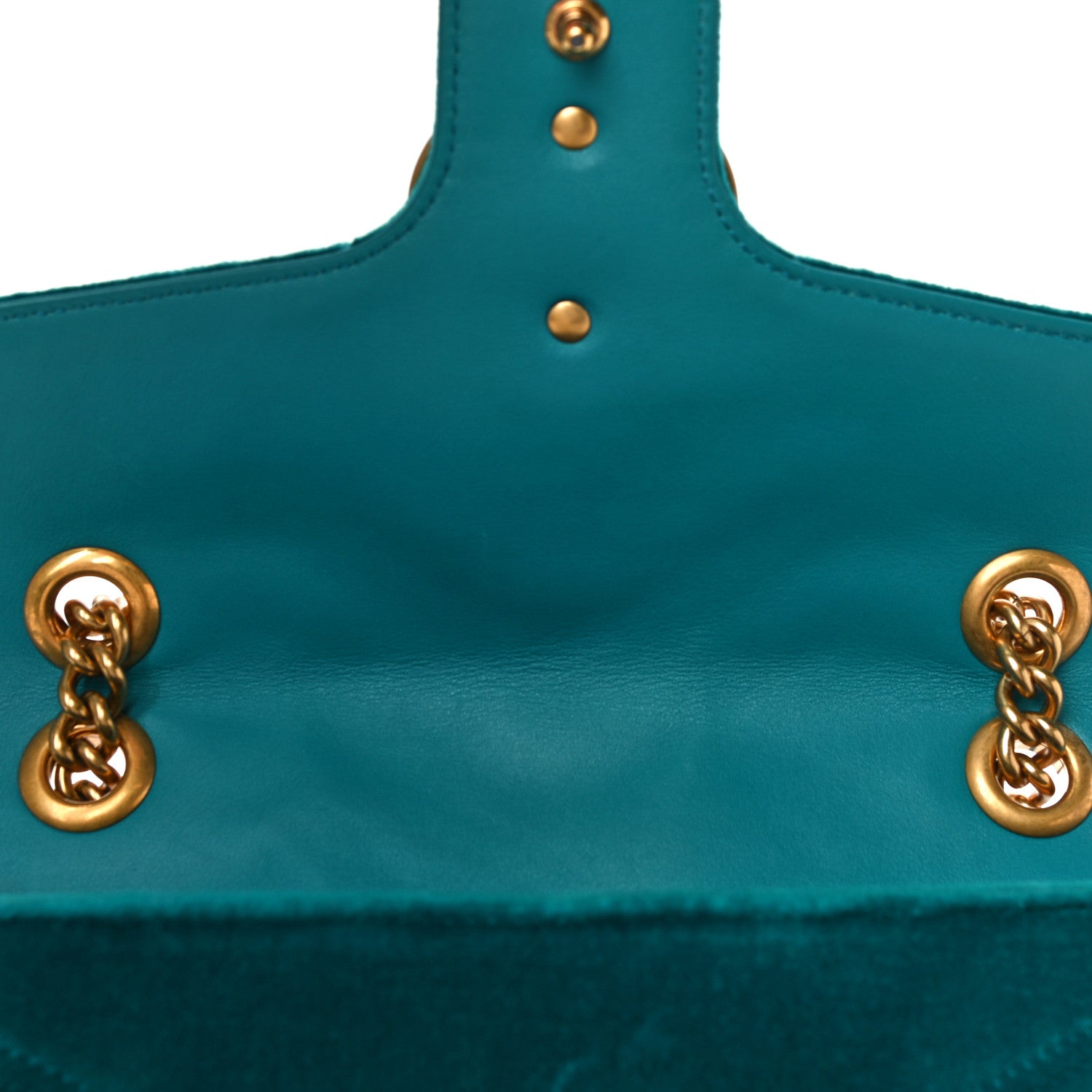 Gucci Velvet Matelasse Small GG Marmont Shoulder Bag Pavone Cyan 12 of 14