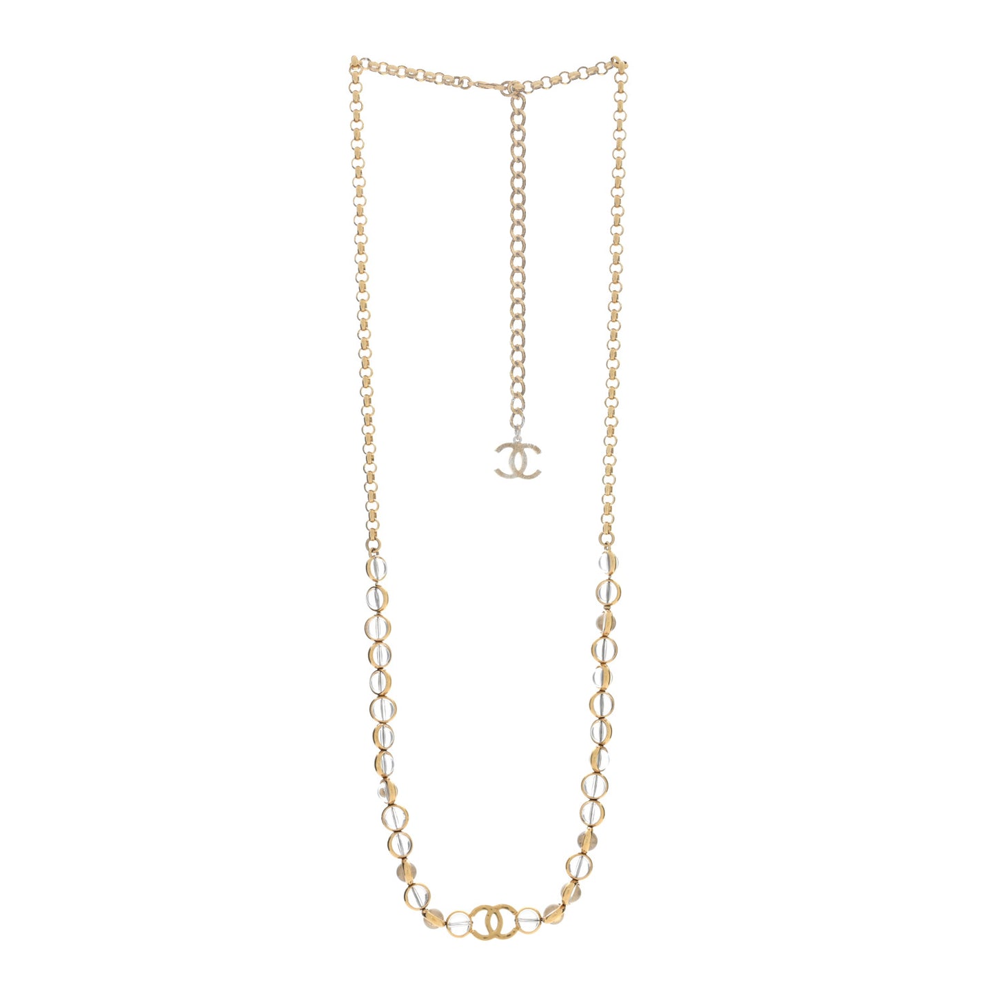 Metal Crystal CC Long Necklace Gold