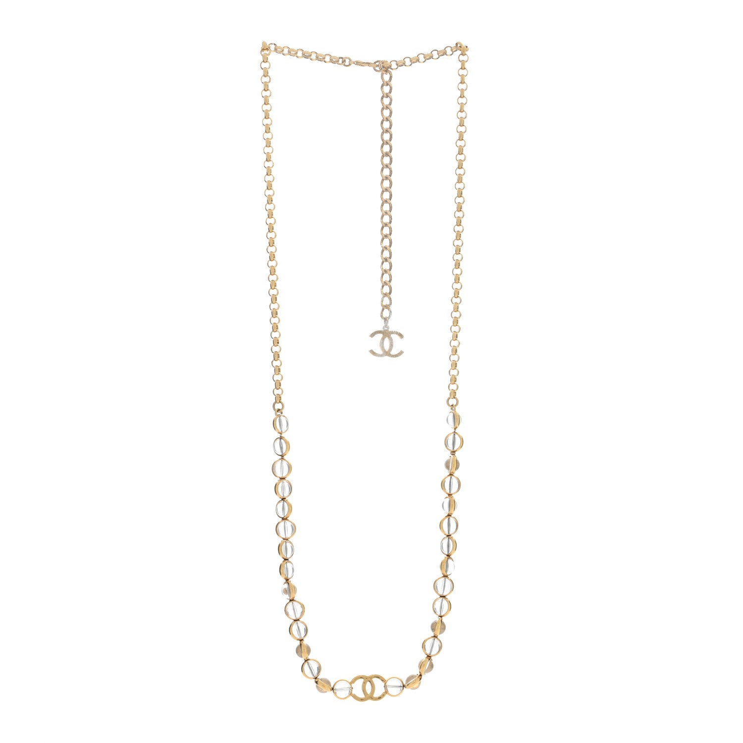 Chanel Metal Crystal CC Long Necklace Gold 3 of 5