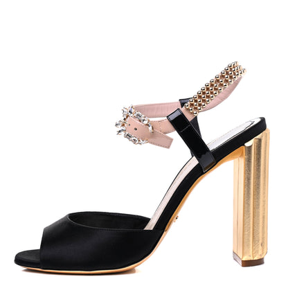 Christian Dior Satin Crystal Embellished Ankle Strap Sandals 39.5 Black 1 of 21