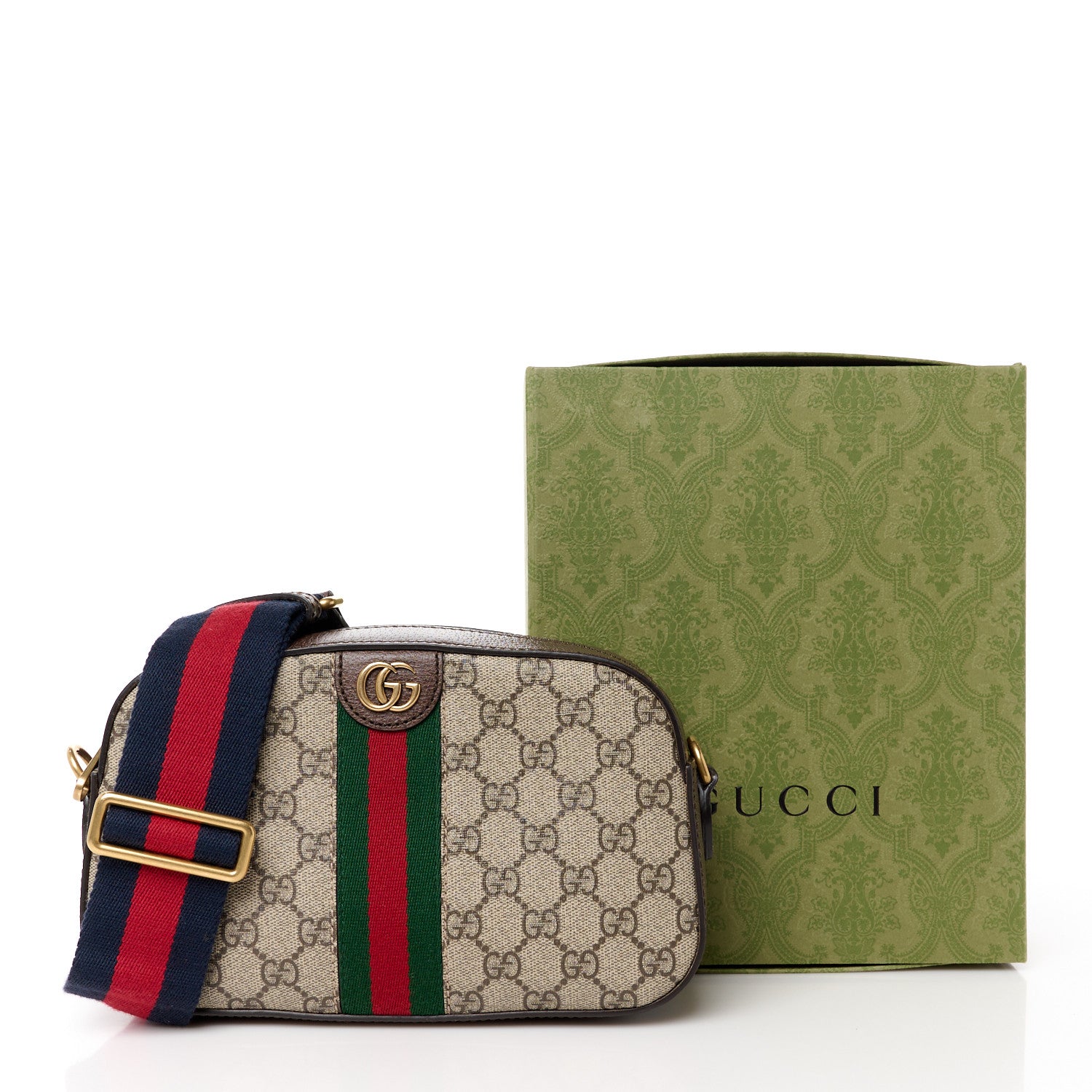 Gucci GG Supreme Monogram Textured Dollar Calfskin Web Ophidia Wristlet Shoulder Bag Beige Ebony New Acero 11 of 11