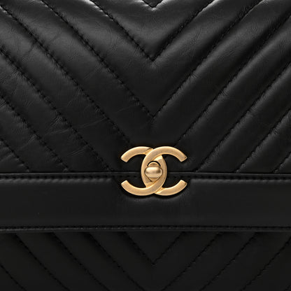 Chanel Calfskin Chevron Quilted Top Handle Flap Black 10 of 12