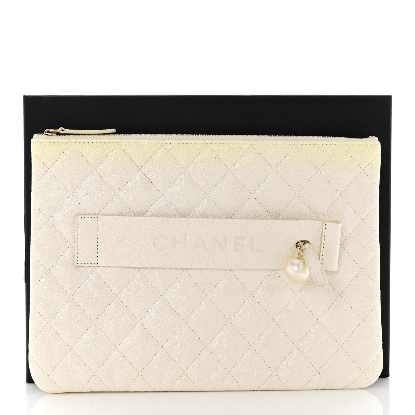 Iridescent Caviar Medium Night by the C Pouch Clutch White