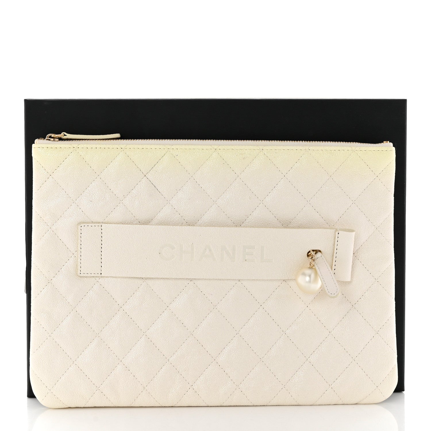 Chanel Iridescent Caviar Medium Night by the C Pouch Clutch White 8 of 8