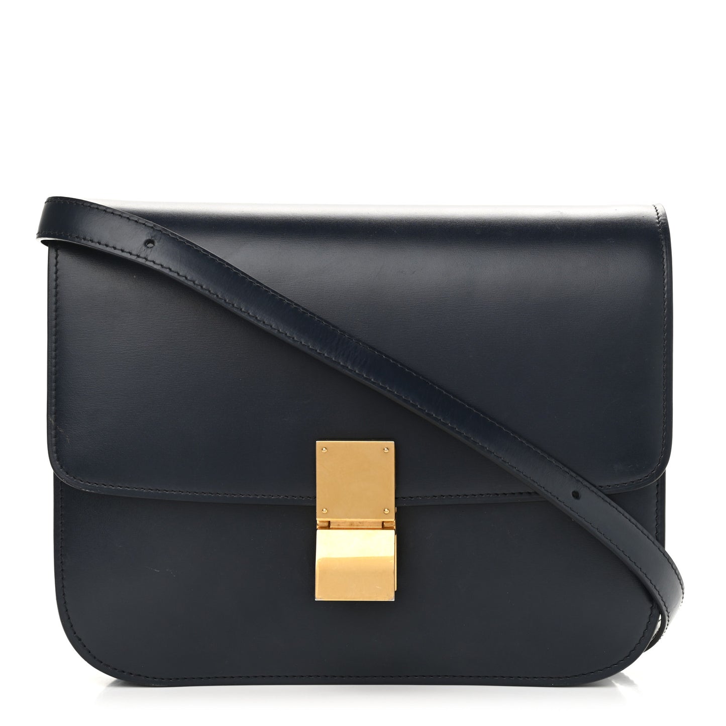 Box Calfskin Medium Classic Box Flap Bag Navy