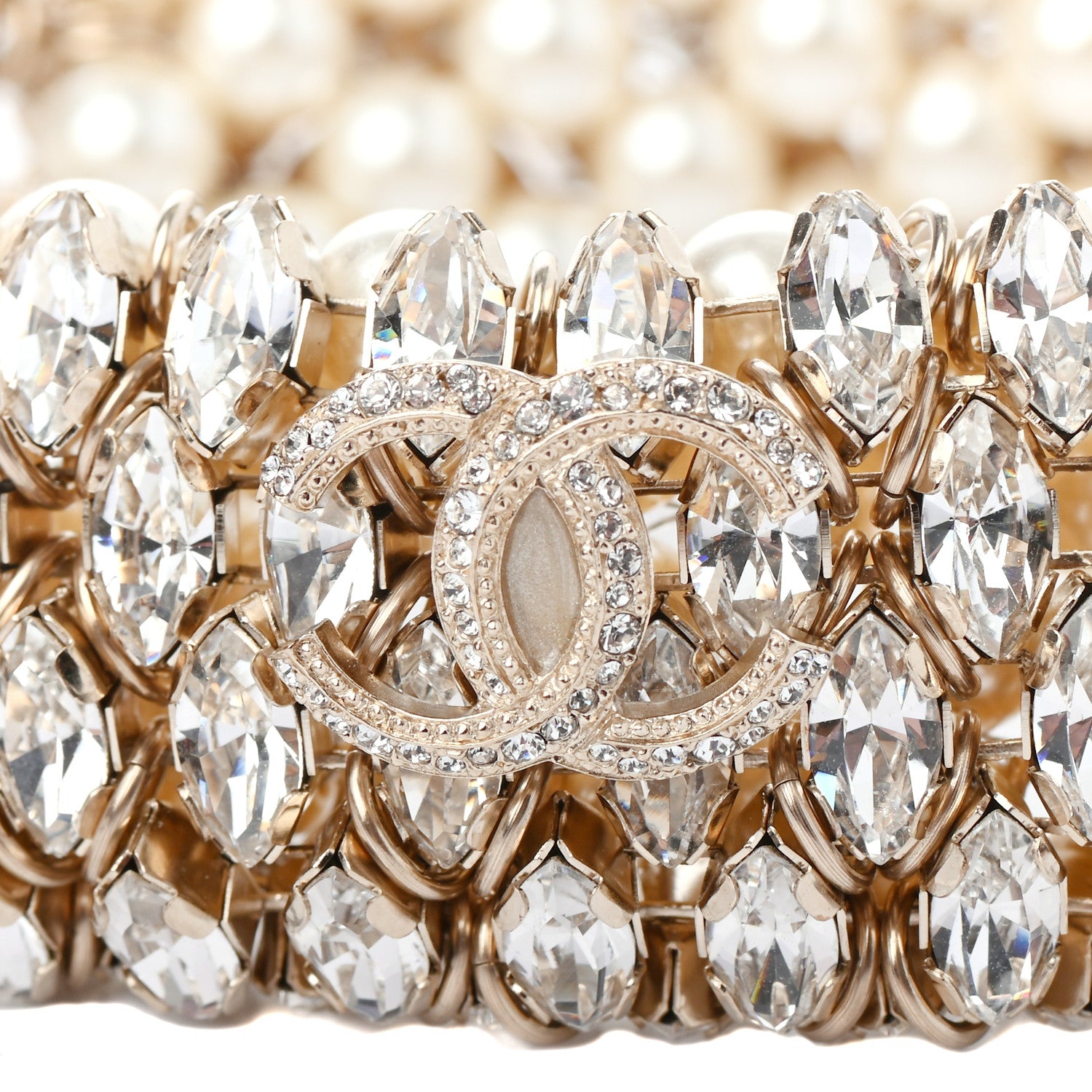 Chanel Pearl Crystal CC Choker Necklace Gold 4 of 5