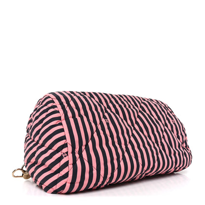 Chanel Nylon Striped Quilted Coco Beach Large Bowling Bag Black Coral 4 of 10
