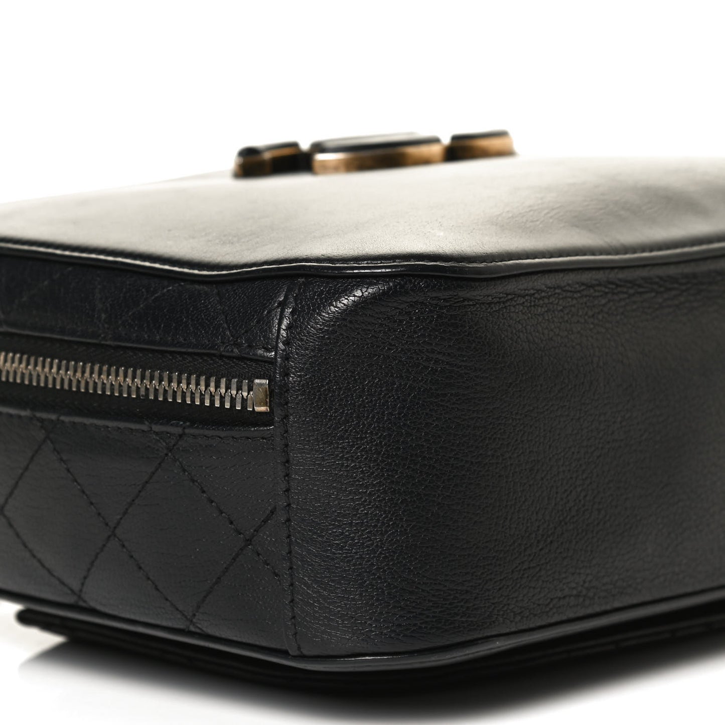 Shiny Calfskin Goatskin Quilted Coco Curve Vanity Black