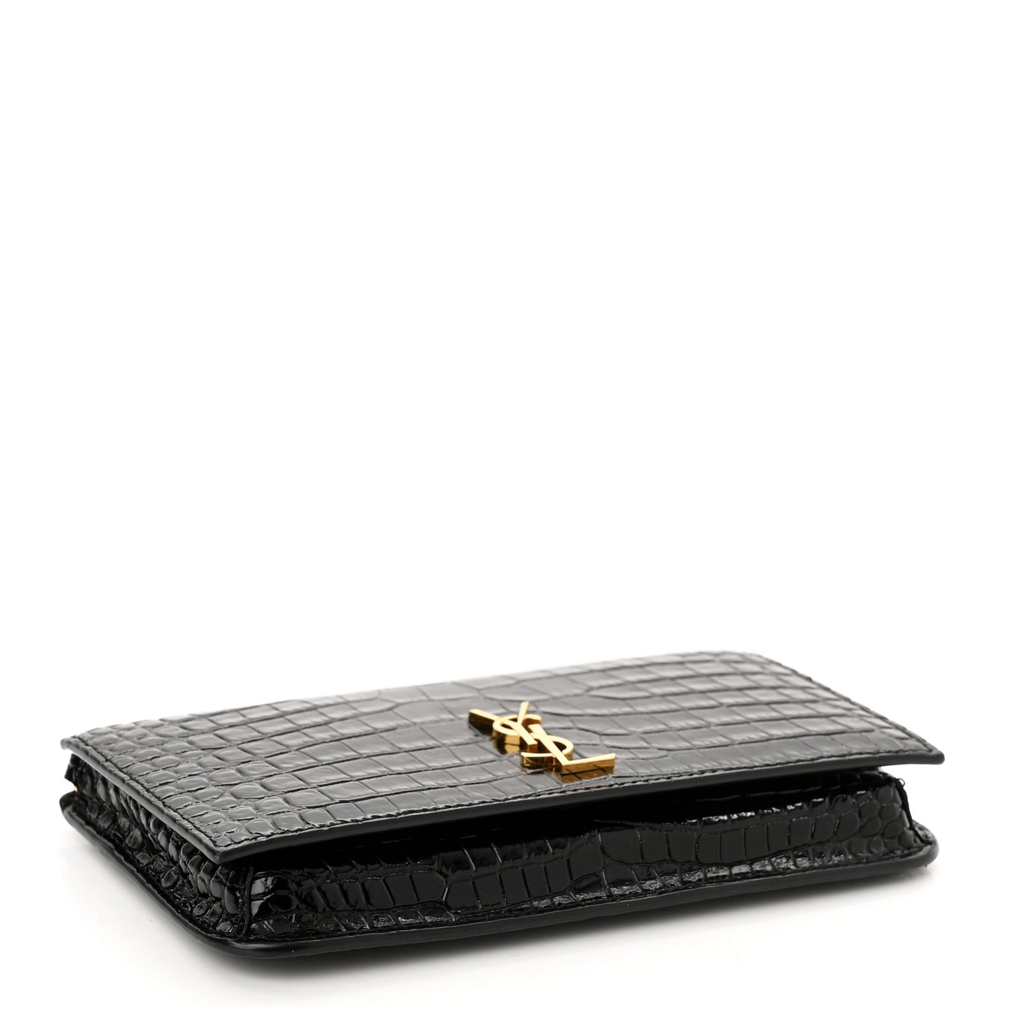 Crocodile Embossed Monogram Phone Holder Crossbody Black