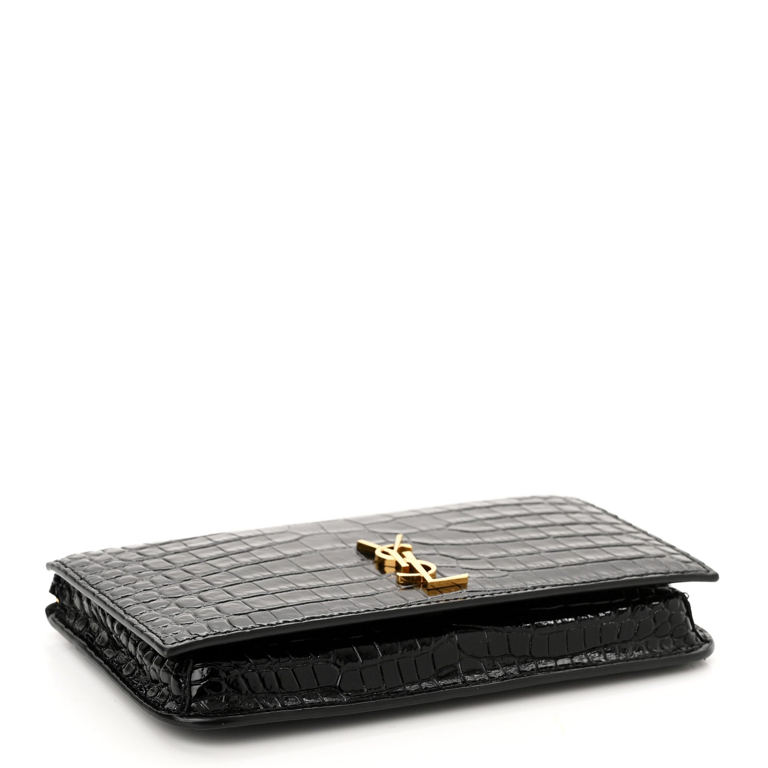 Saint Laurent Crocodile Embossed Monogram Phone Holder Crossbody Black 4 of 10
