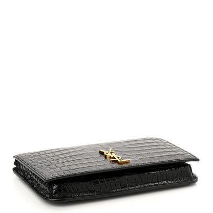 Saint Laurent Crocodile Embossed Monogram Phone Holder Crossbody Black 4 of 10