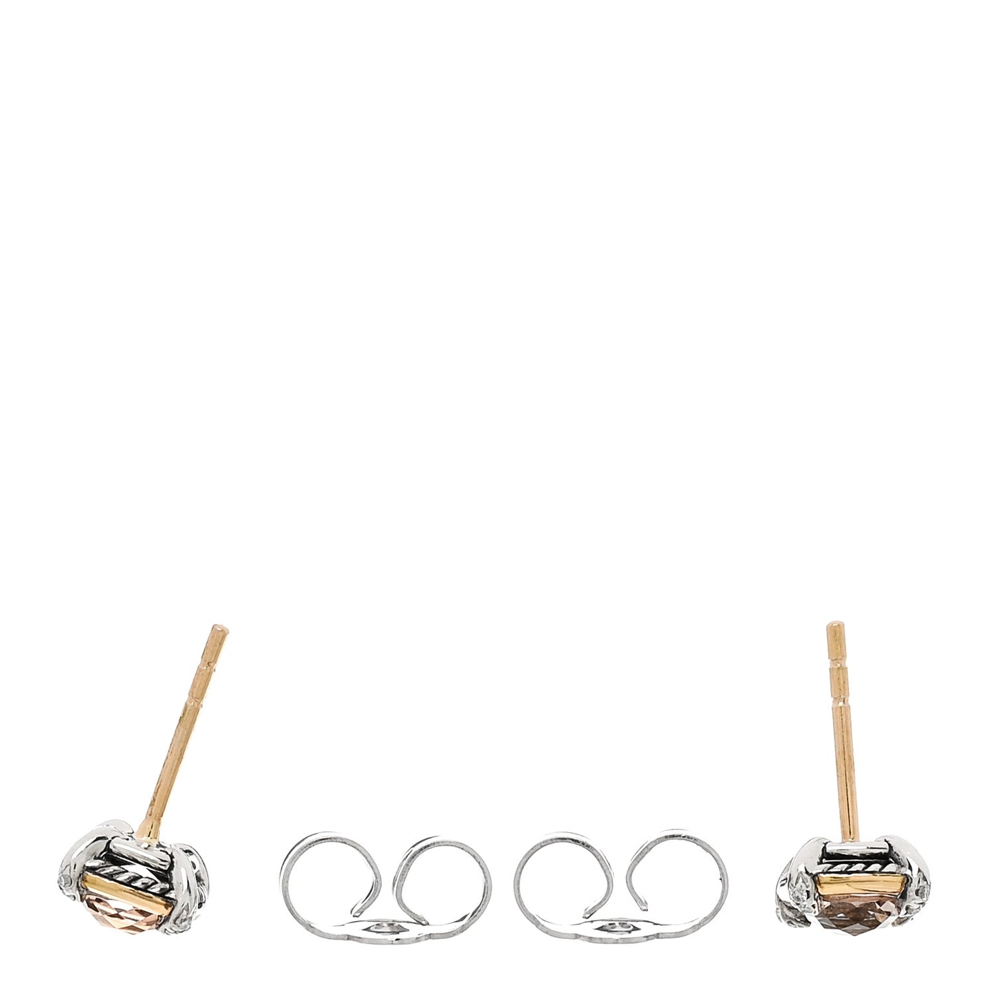18K Yellow Gold Sterling Silver Diamond Morganite 5mm Petite Chatelaine Bezel Earrings