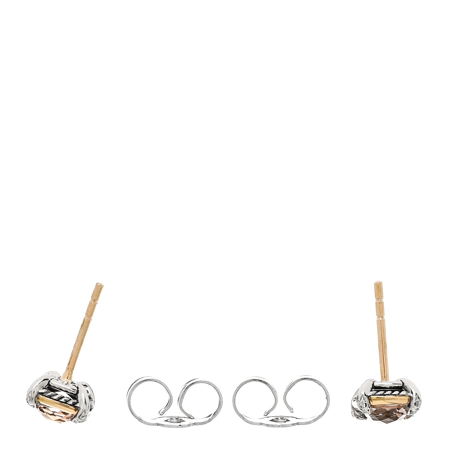 David Yurman 18K Yellow Gold Sterling Silver Diamond Morganite 5mm Petite Chatelaine Bezel Earrings 3 of 5