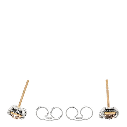 David Yurman 18K Yellow Gold Sterling Silver Diamond Morganite 5mm Petite Chatelaine Bezel Earrings 3 of 5