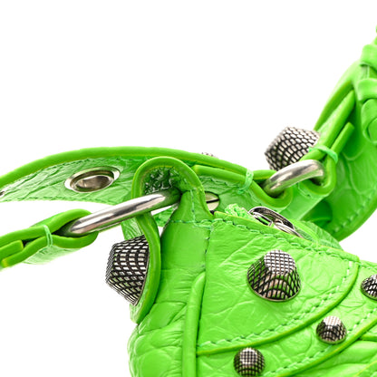 Balenciaga Extra Supple Calfskin Crocodile Embossed Le Cagole Shoulder Bag XS Acid Green 13 of 13