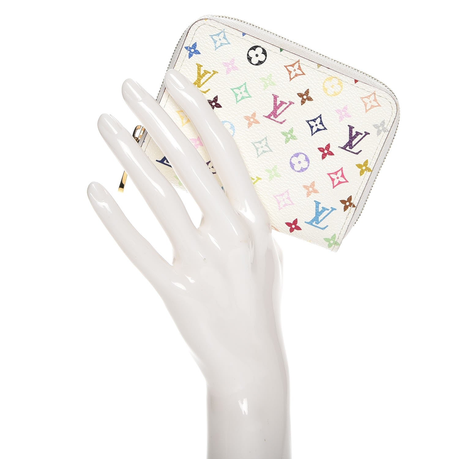 Louis Vuitton Monogram Multicolor Zippy Coin Purse Wallet White Litchi 2 of 7