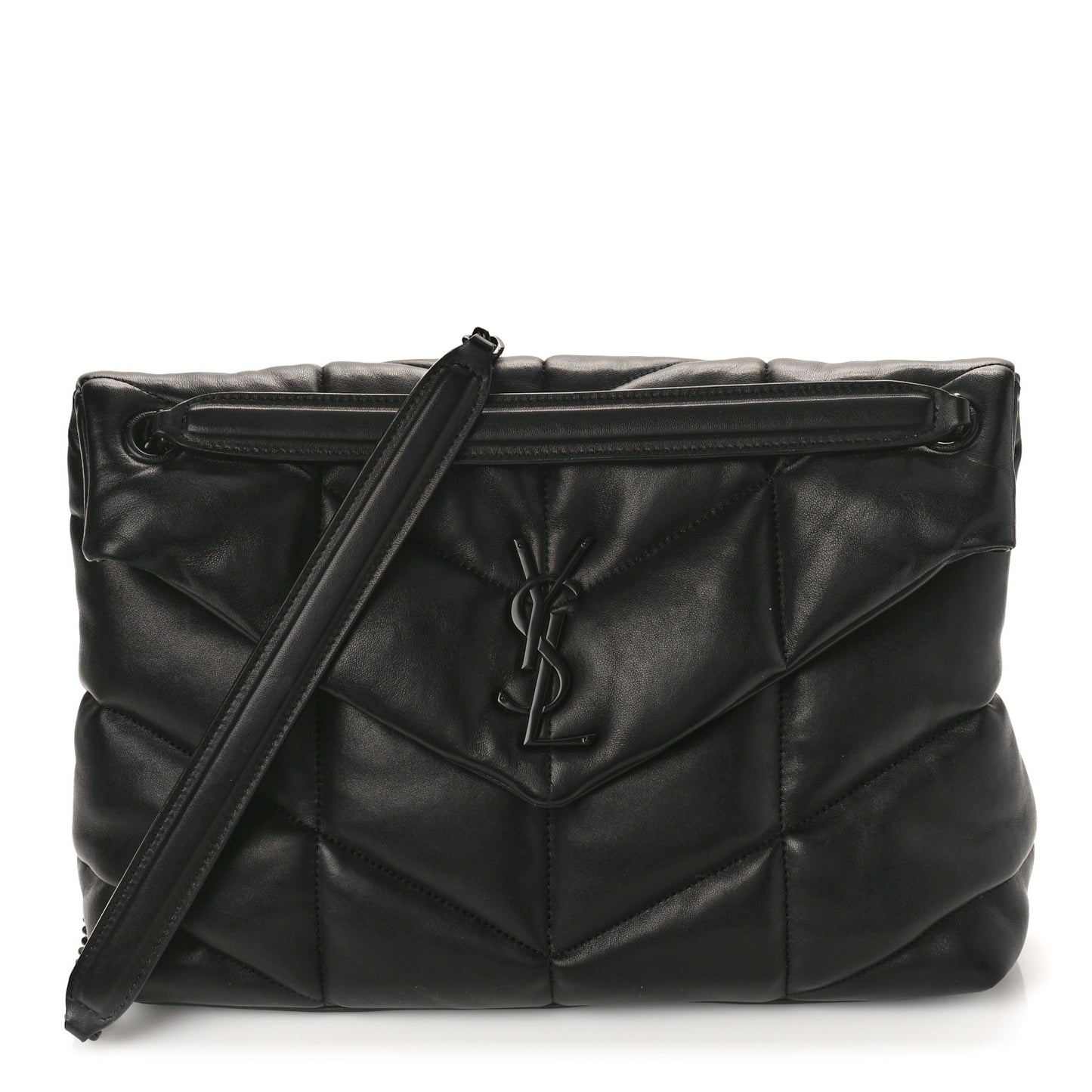 Lambskin Quilted Monogram Monochrome Medium Loulou Puffer Chain Satchel Black