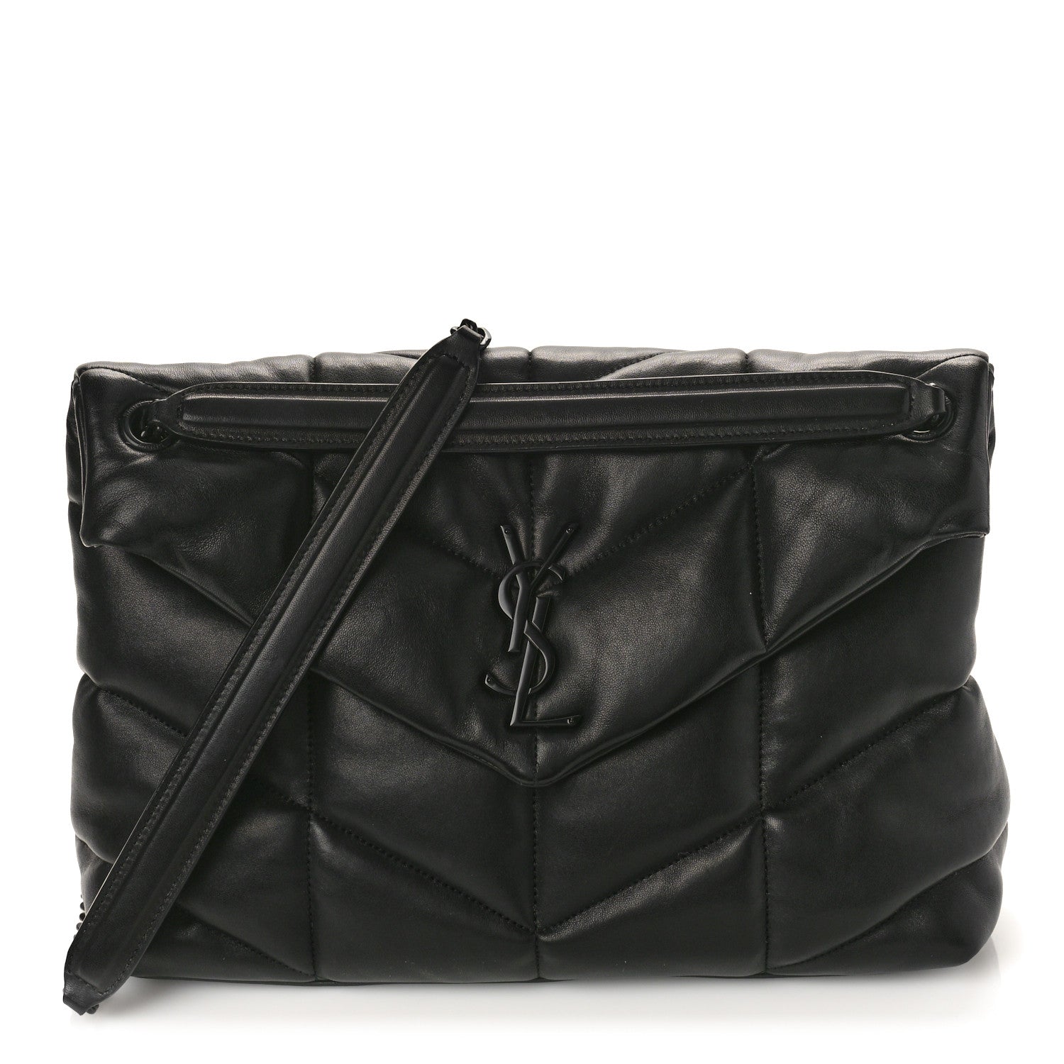 Saint Laurent Lambskin Quilted Monogram Monochrome Medium Loulou Puffer Chain Satchel Black 1 of 8
