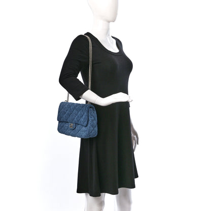 Chanel Denim Quilted Medium Camellia Sweetheart Flap Blue 2 of 10