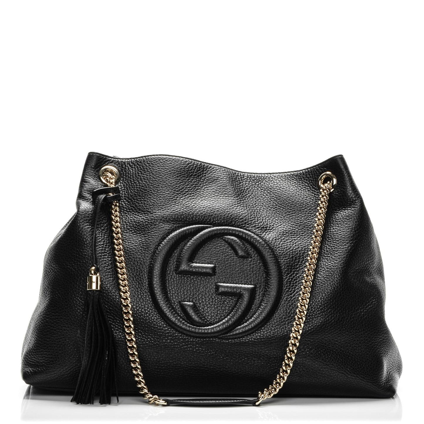 Pebbled Calfskin Large Soho Chain Shoulder Bag Black