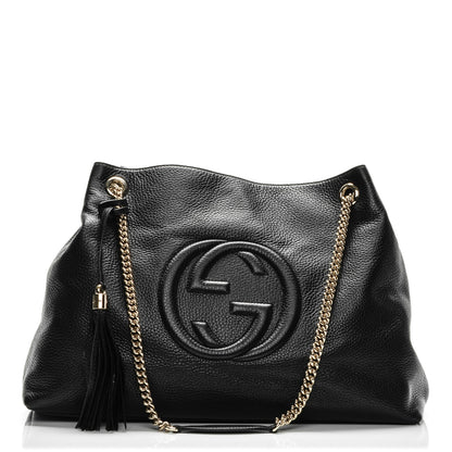 Gucci Pebbled Calfskin Large Soho Chain Shoulder Bag Black 1 of 7