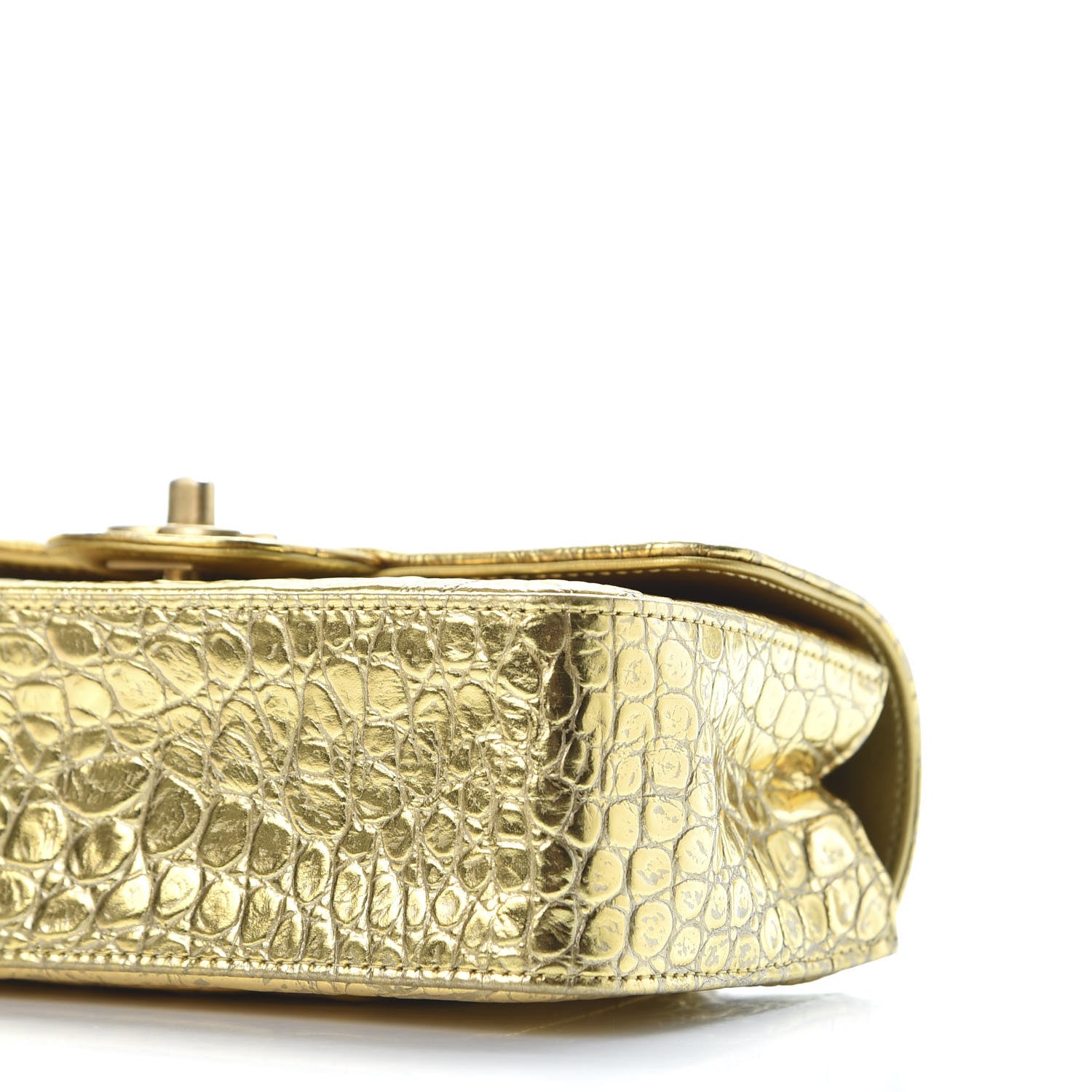 Chanel Metallic Calfskin Crocodile Embossed Cocodile Rectangular Mini Flap Gold 8 of 9