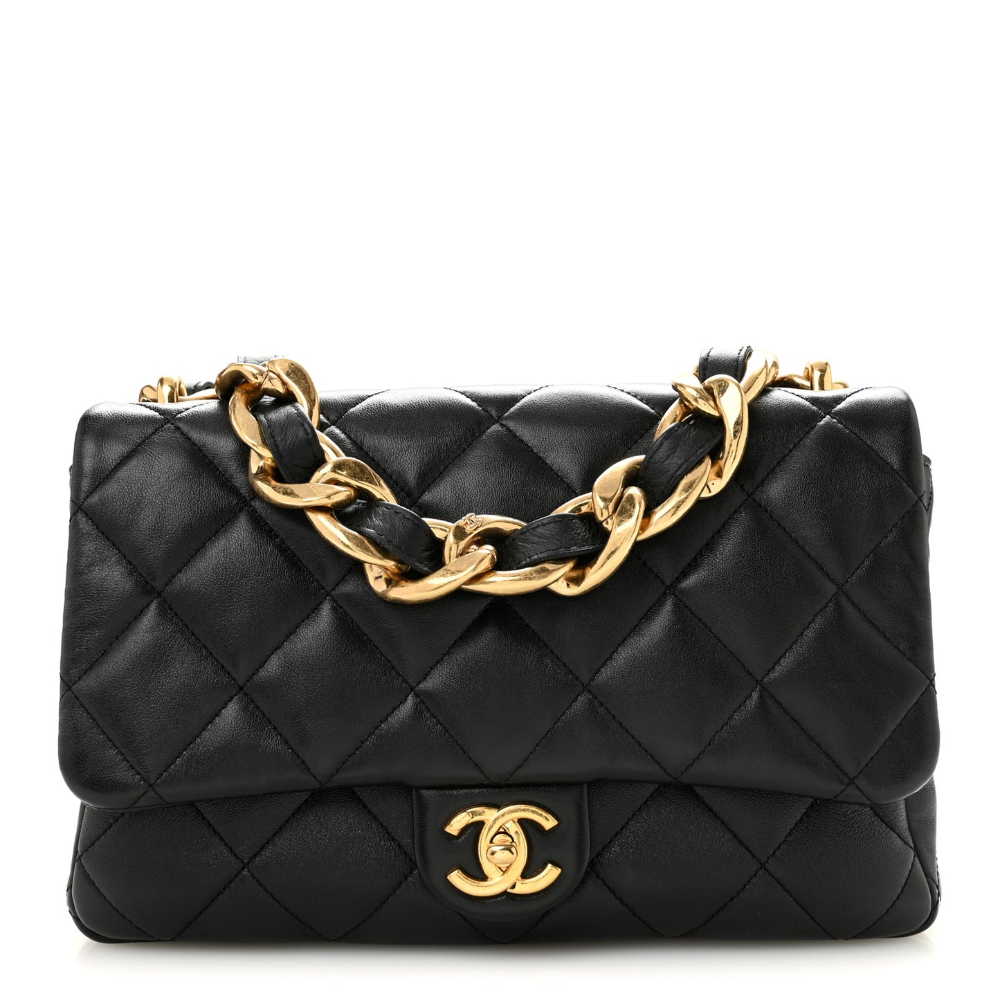 Lambskin Quilted Large CC Funky Town Flap Black