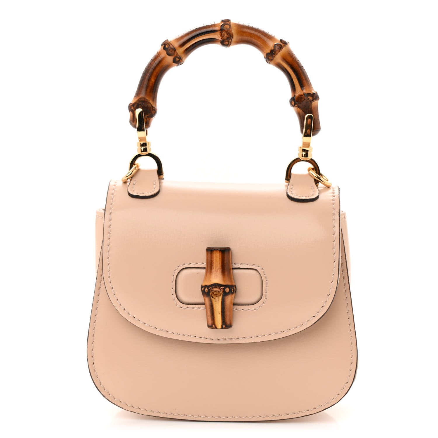 Gucci Calfskin Super Mini Bamboo 1947 Top Handle Chain Bag Light Beige 1 of 10