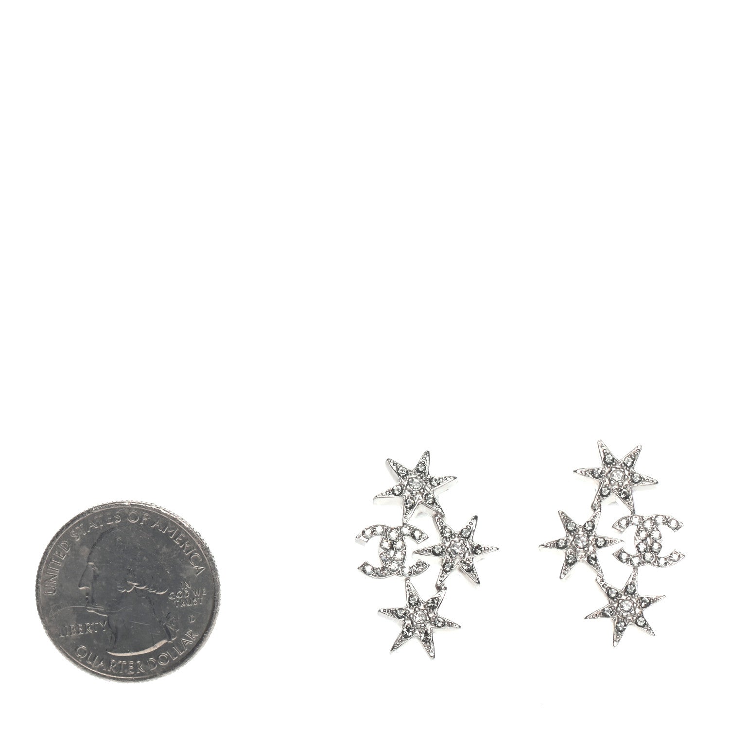 Chanel Crystal CC Star Earrings Silver 2 of 4