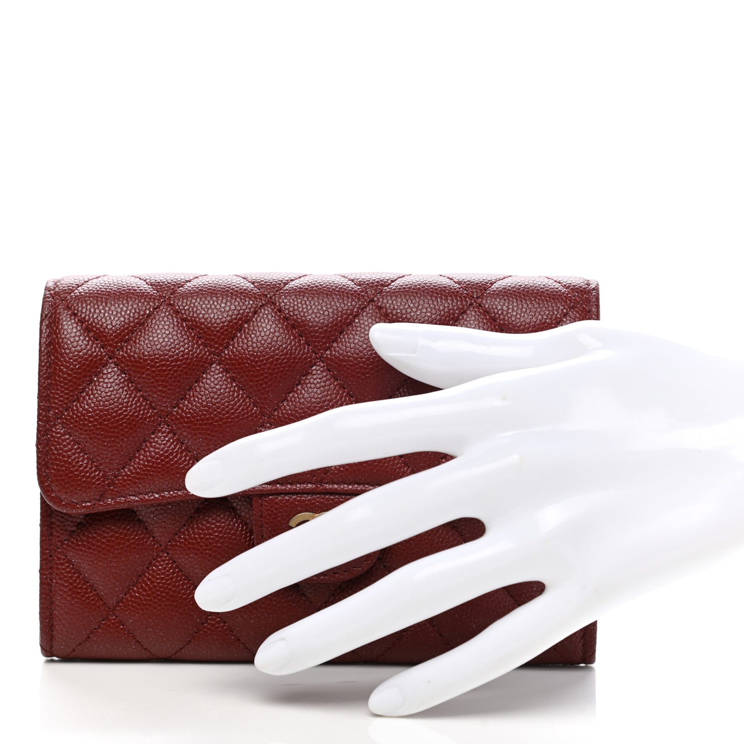 Iridescent Caviar Quilted Medium Flap Wallet Burgundy
