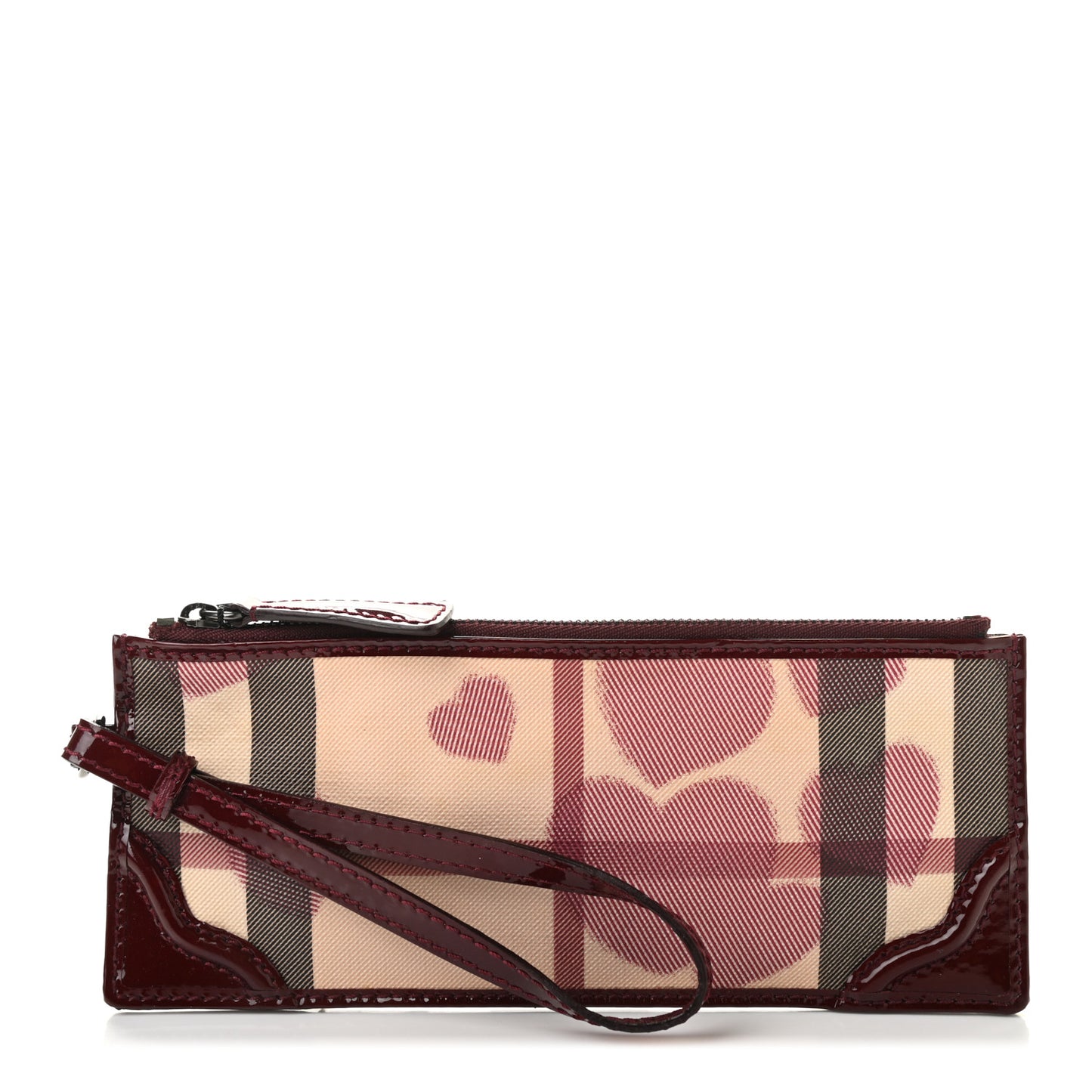Nova Check Heart Wristlet Berry Red