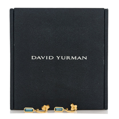 David Yurman 18K Yellow Gold Blue Topaz Novella Hoop Drop Earrings 5 of 5