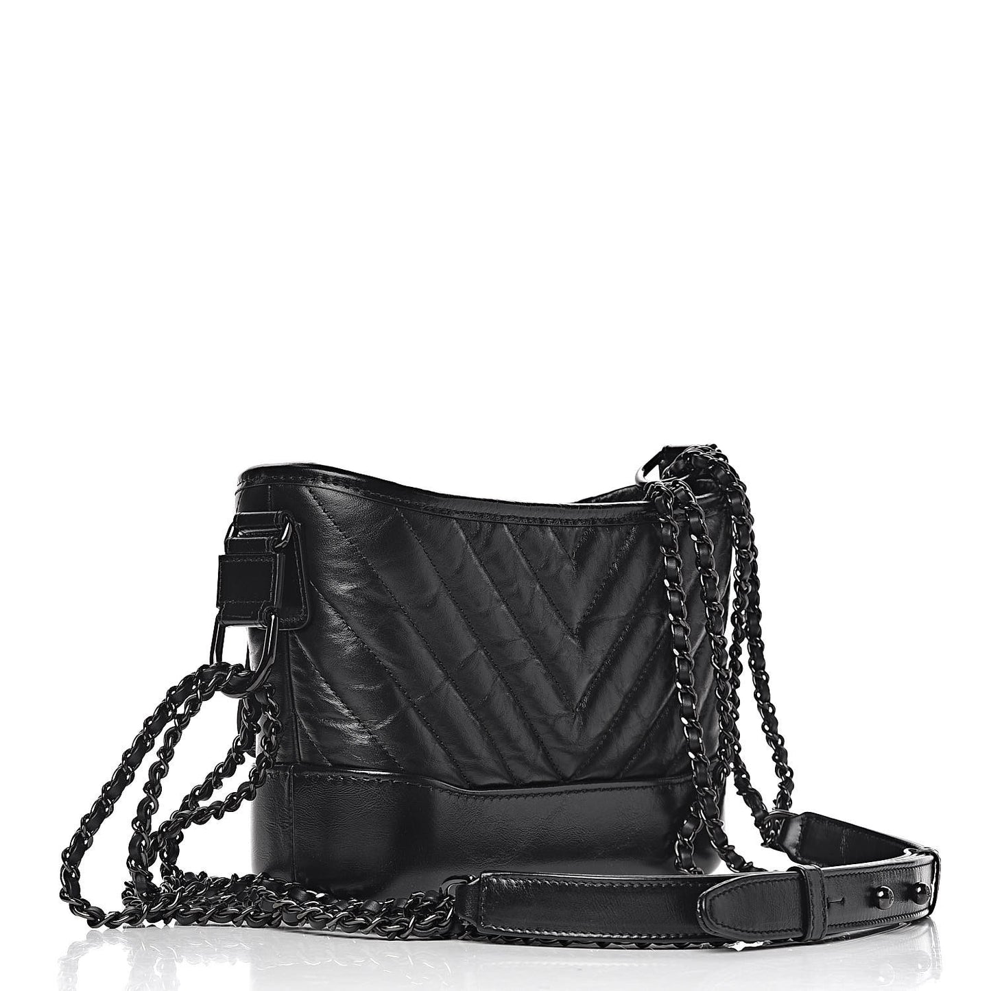 Aged Calfskin Chevron Quilted Small Gabrielle Hobo So Black