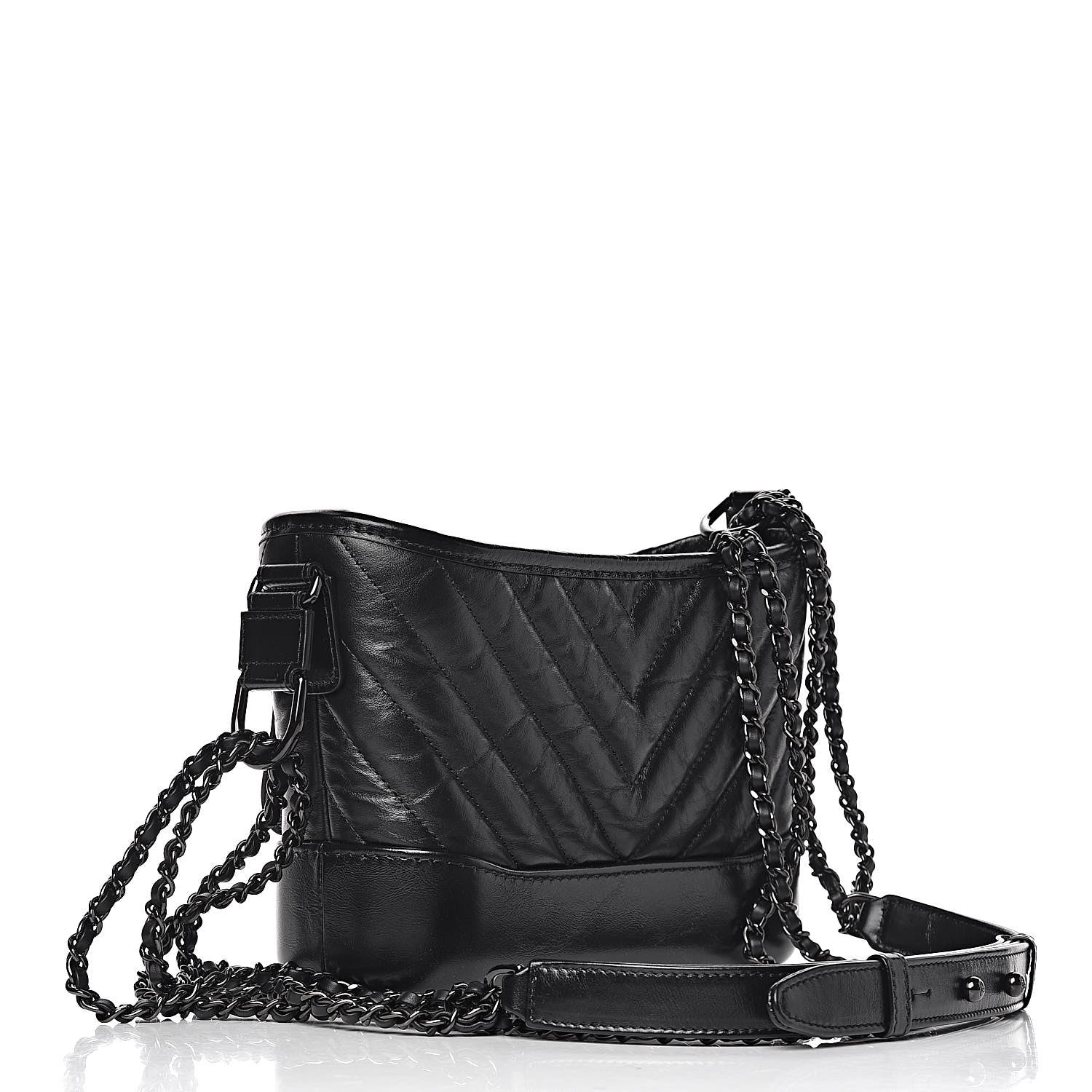 Chanel Aged Calfskin Chevron Quilted Small Gabrielle Hobo So Black 3 of 11