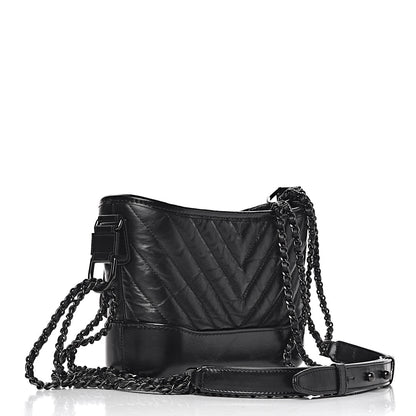 Chanel Aged Calfskin Chevron Quilted Small Gabrielle Hobo So Black 3 of 11